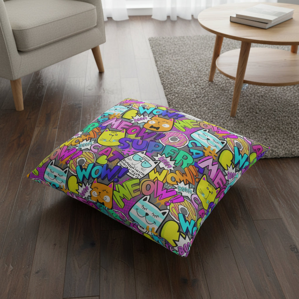 Comical Cat - Themed Tufted Floor Pillow - Perfect for Pet Lovers! - Decor, Home, Pillows - EpiAl's Shop
