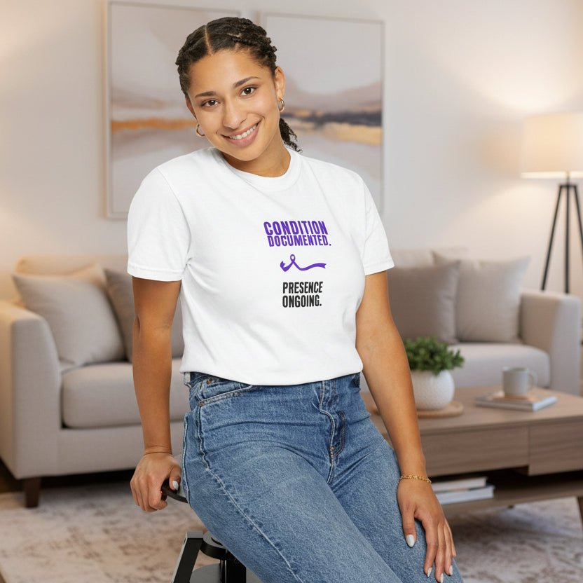 Condition Documented. Presence Ongoing. – Epilepsy Awareness T-Shirt - Clothing, Unisex, T-Shirts - EpiAl's Shop