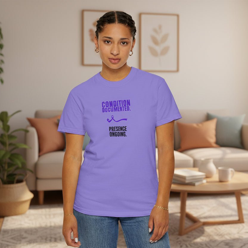 Condition Documented. Presence Ongoing. – Epilepsy Awareness T-Shirt - Clothing, Unisex, T-Shirts - EpiAl's Shop