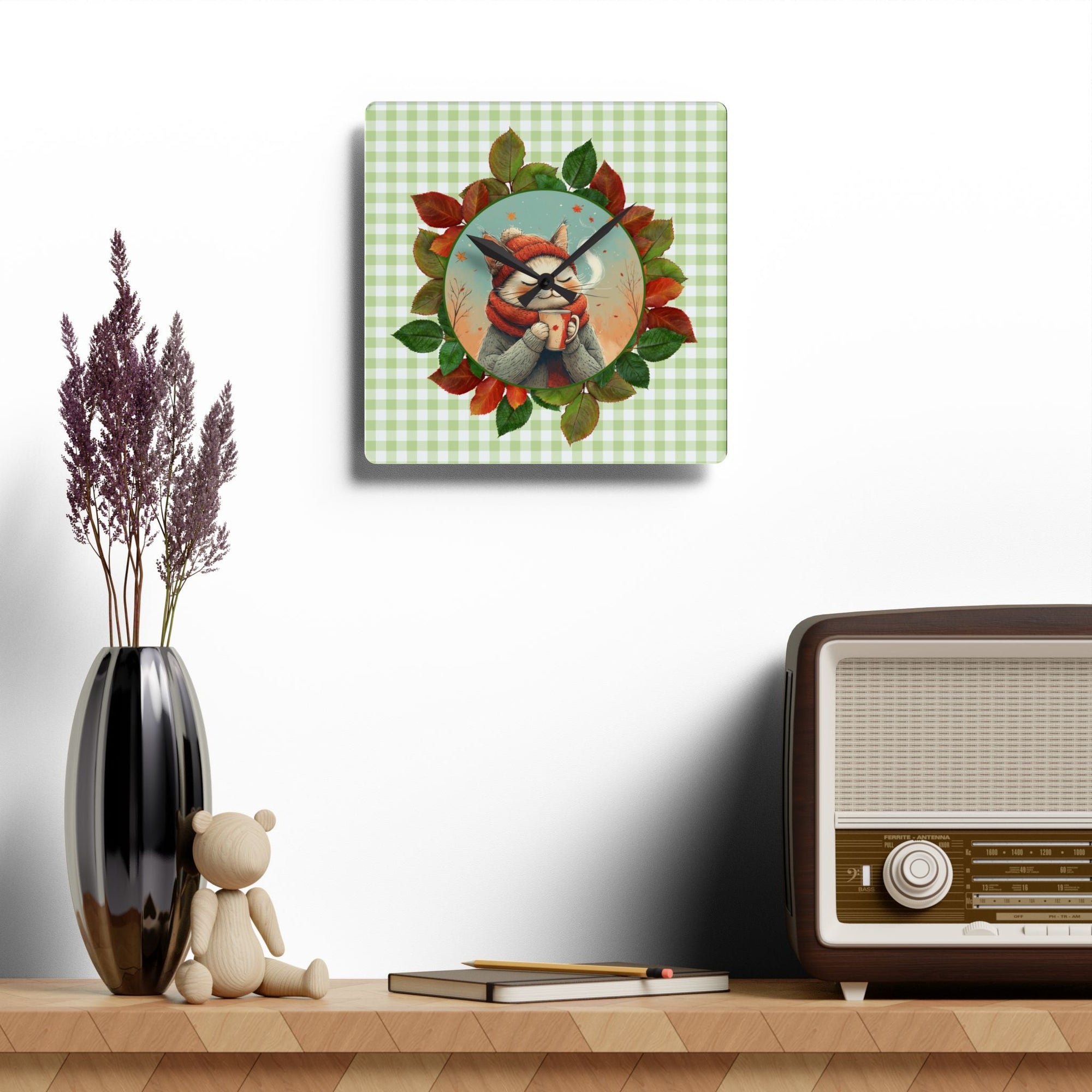 Country Autumn Kitty Acrylic Wall Clock, Cute Cat Decor - Decor, Home, Wall Clocks - EpiAl's Shop