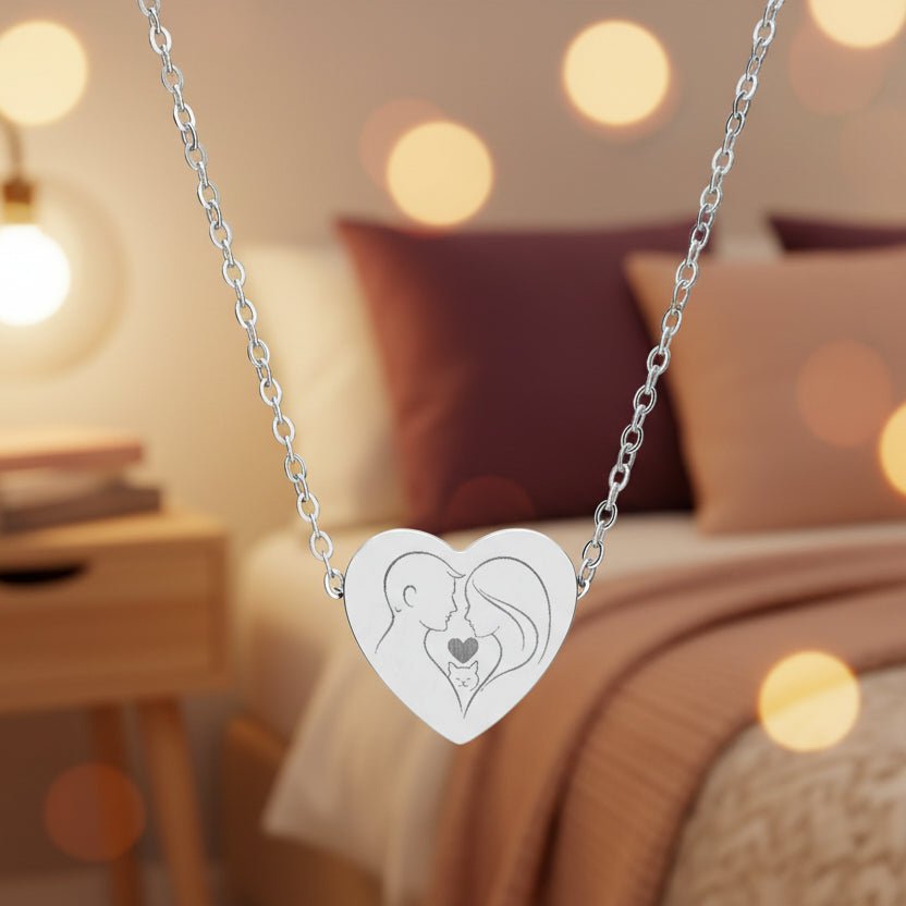 Couple & Cat Heart Necklace – Valentine’s Day Love Keepsake - Jewelry, Necklaces - EpiAl's Shop