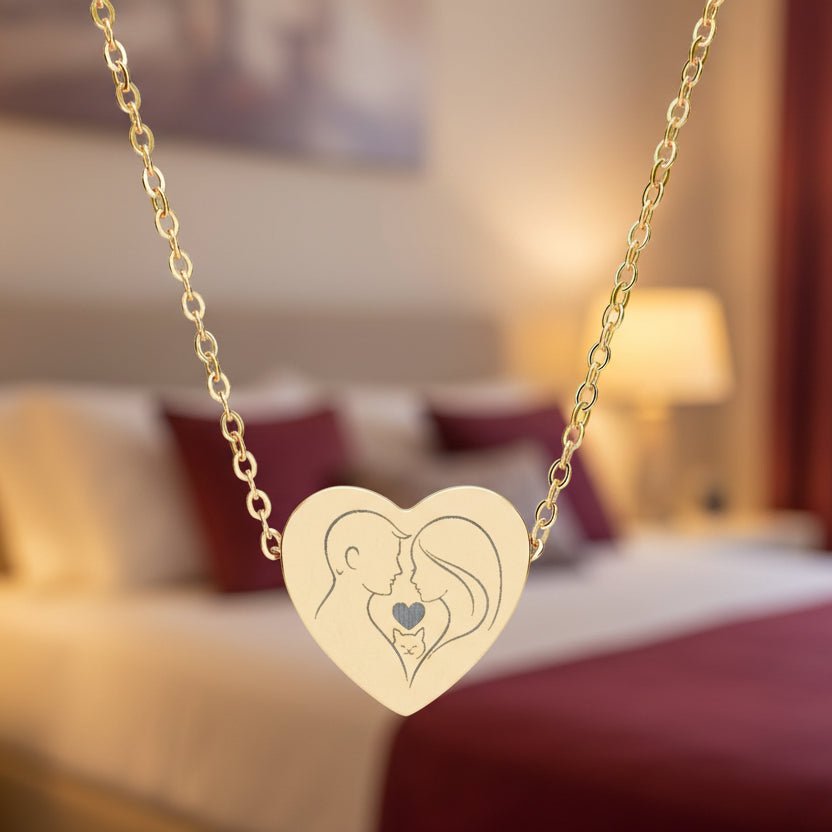 Couple & Cat Heart Necklace – Valentine’s Day Love Keepsake - Jewelry, Necklaces - EpiAl's Shop