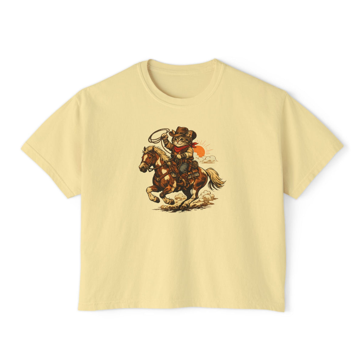 Cowboy Cat Cropped Tee | Vintage Western Cat Boxy Crop Top - Clothing, Women, T-Shirts, Cropped - EpiAl's Shop