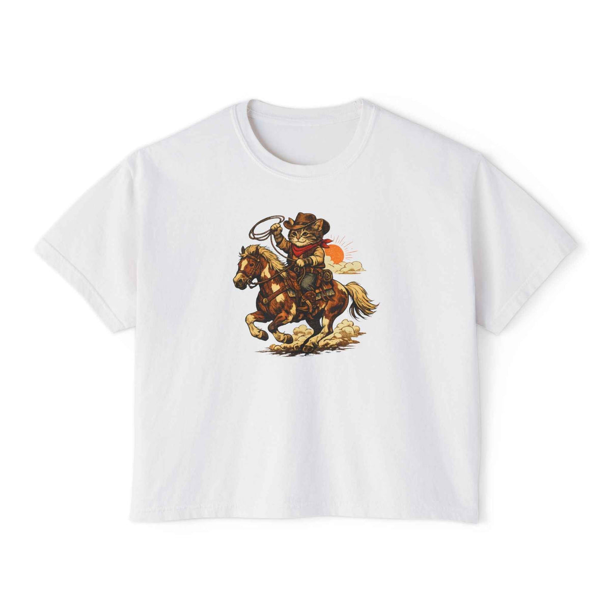 Cowboy Cat Cropped Tee | Vintage Western Cat Boxy Crop Top - Clothing, Women, T-Shirts, Cropped - EpiAl's Shop