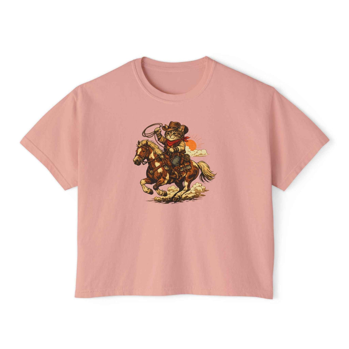 Cowboy Cat Cropped Tee | Vintage Western Cat Boxy Crop Top - Clothing, Women, T-Shirts, Cropped - EpiAl's Shop