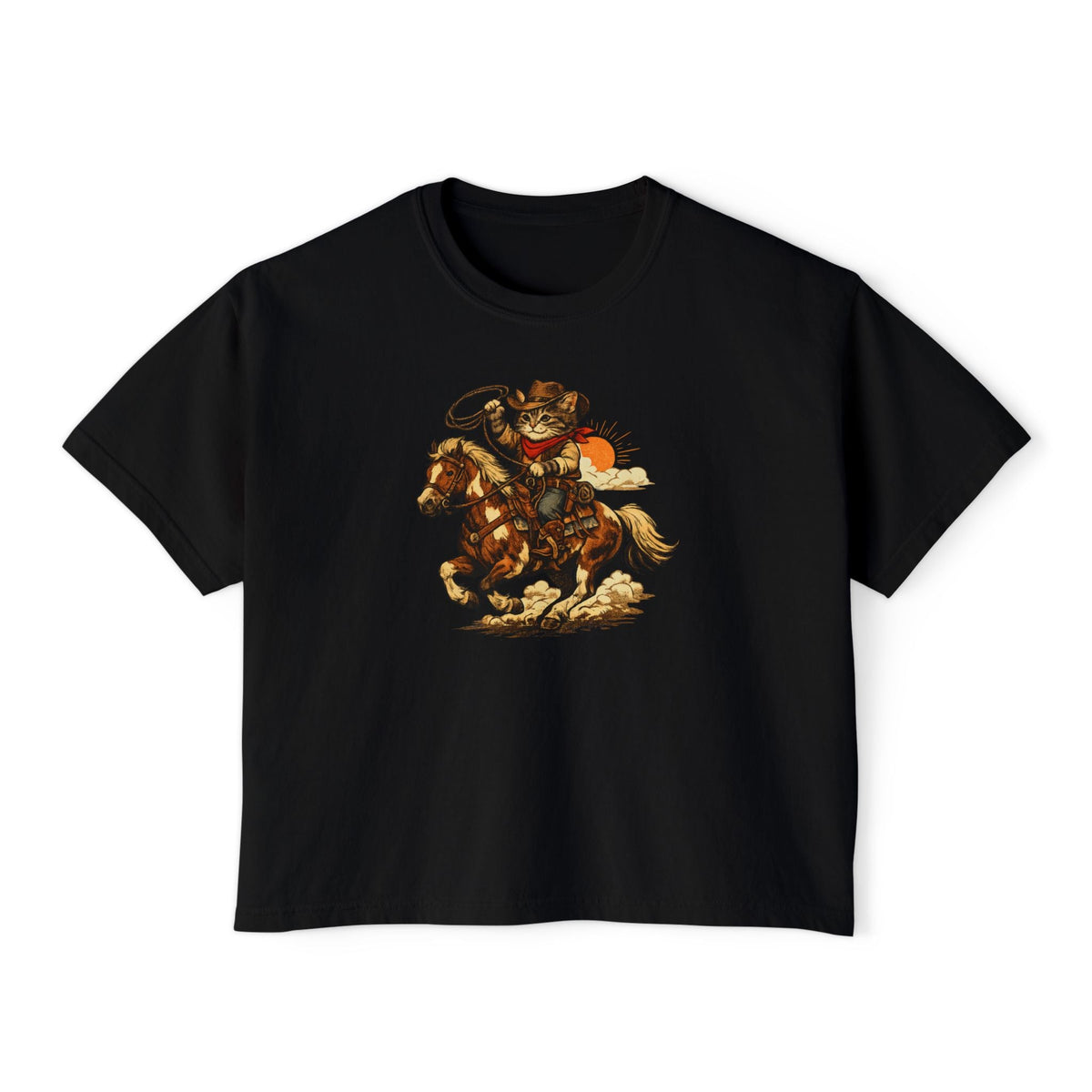 Cowboy Cat Cropped Tee | Vintage Western Cat Boxy Crop Top - Clothing, Women, T-Shirts, Cropped - EpiAl's Shop