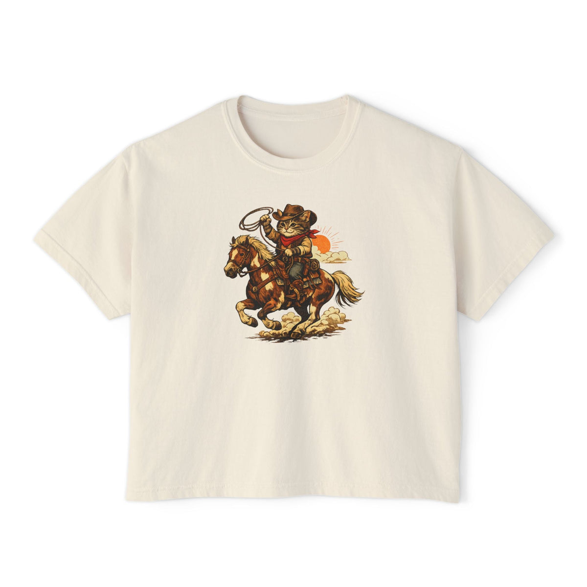 Cowboy Cat Cropped Tee | Vintage Western Cat Boxy Crop Top - Clothing, Women, T-Shirts, Cropped - EpiAl's Shop