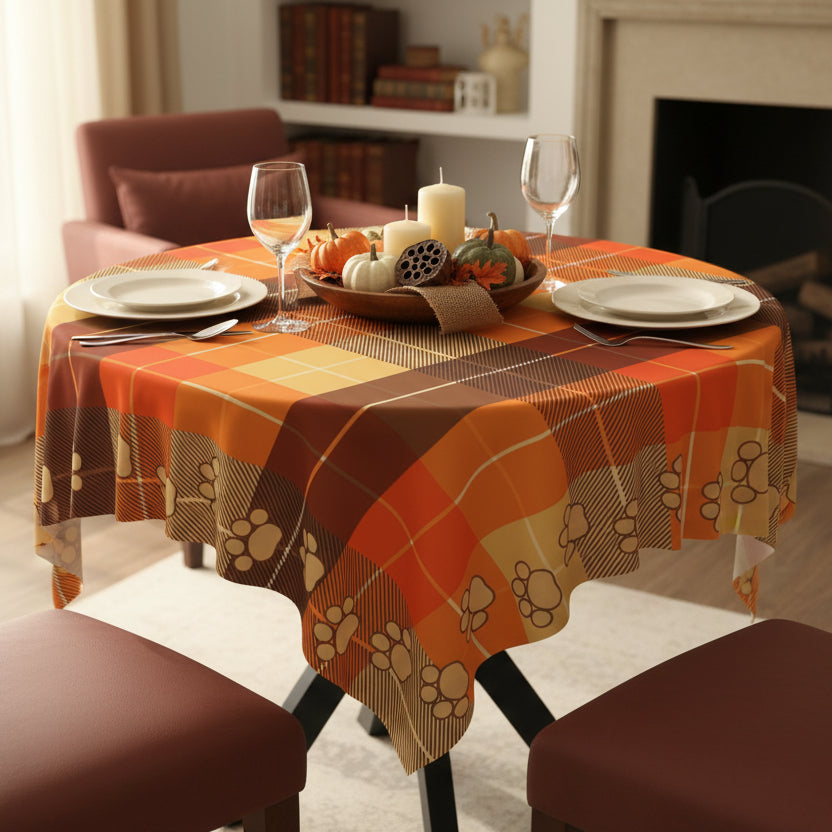 Cozy Autumn Plaid Tablecloth with Paw Prints for Pet Lovers - Decor, Dining, Table Decor - EpiAl's Shop
