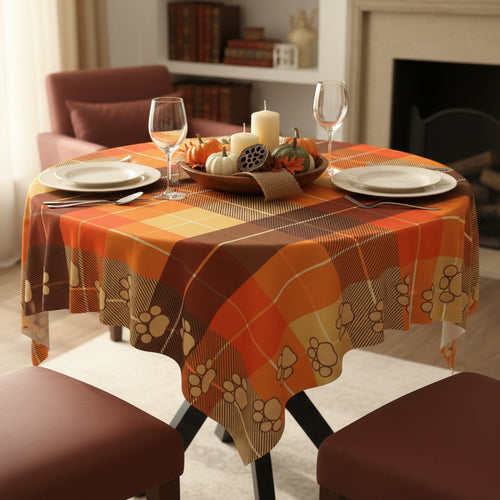 Cozy Autumn Plaid Tablecloth with Paw Prints for Pet Lovers - Decor, Dining, Table Decor - EpiAl's Shop