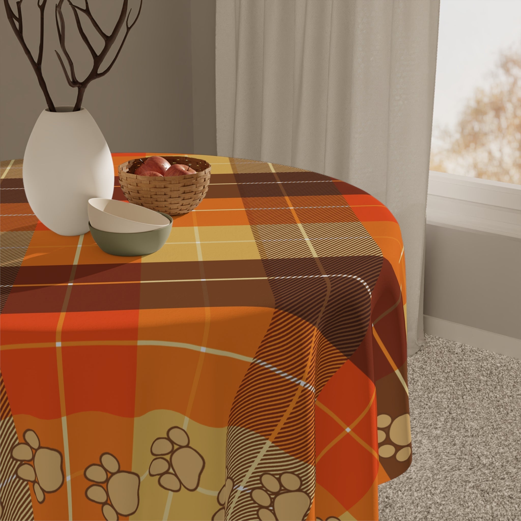 Cozy Autumn Plaid Tablecloth with Paw Prints for Pet Lovers - Decor, Dining, Table Decor - EpiAl's Shop