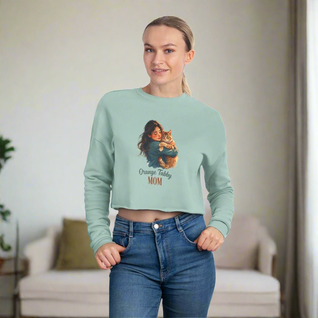 Cozy Orange Tabby Mom Cropped Sweatshirt - Clothing, Sweatshirts, Crop - EpiAl's Shop
