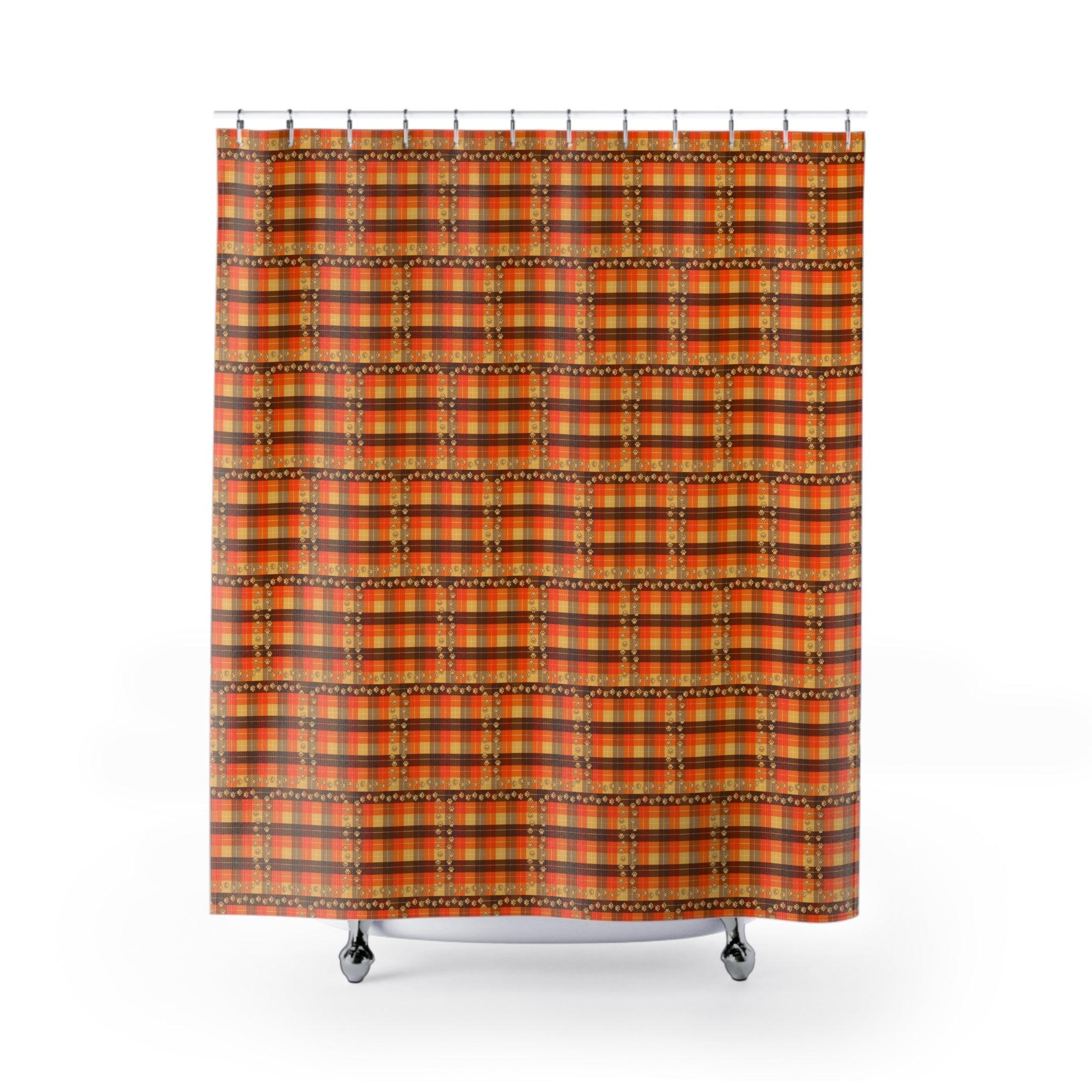 Cozy Plaid Shower Curtain with Paw Prints – Autumn Décor - Home Decor - EpiAl's Shop