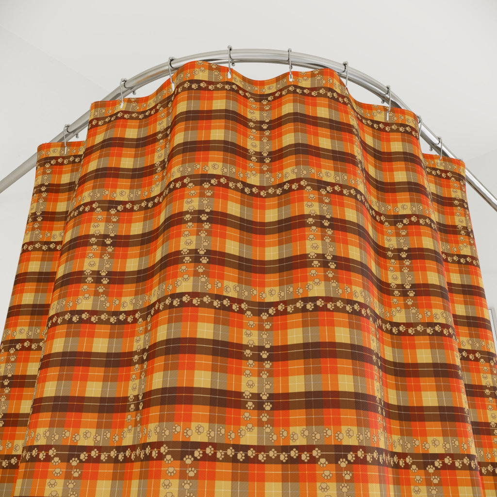 Cozy Plaid Shower Curtain with Paw Prints – Autumn Décor - Home Decor - EpiAl's Shop