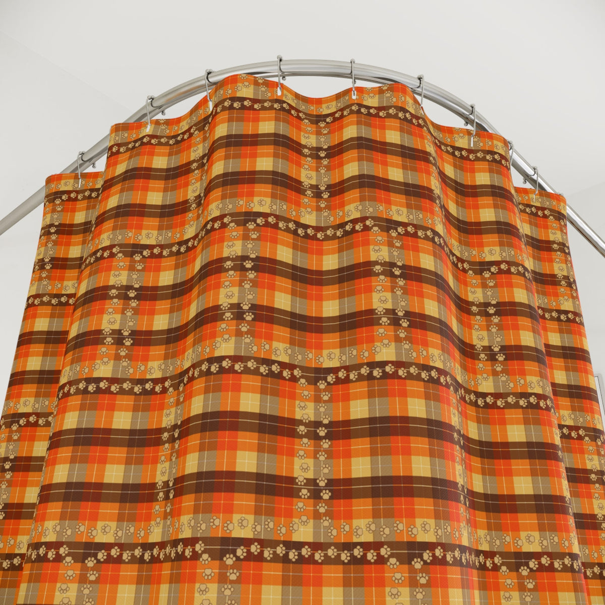 Cozy Plaid Shower Curtain with Paw Prints – Autumn Décor - Home Decor - EpiAl's Shop