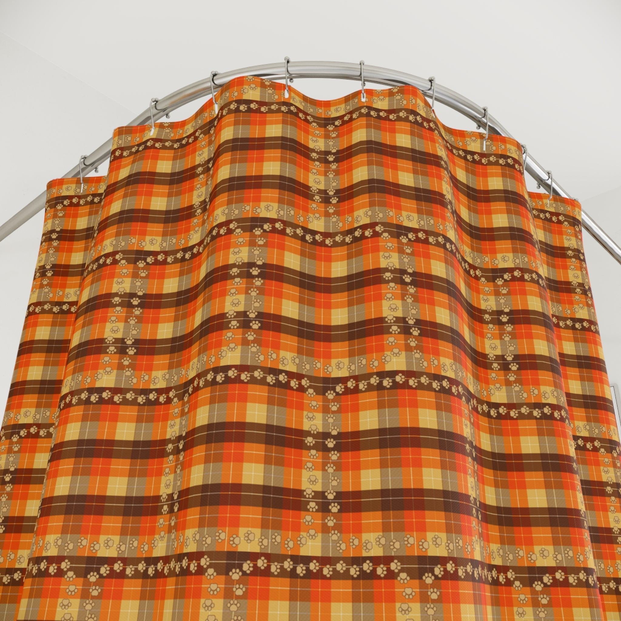 Cozy Plaid Shower Curtain with Paw Prints – Autumn Décor - Home Decor - EpiAl's Shop