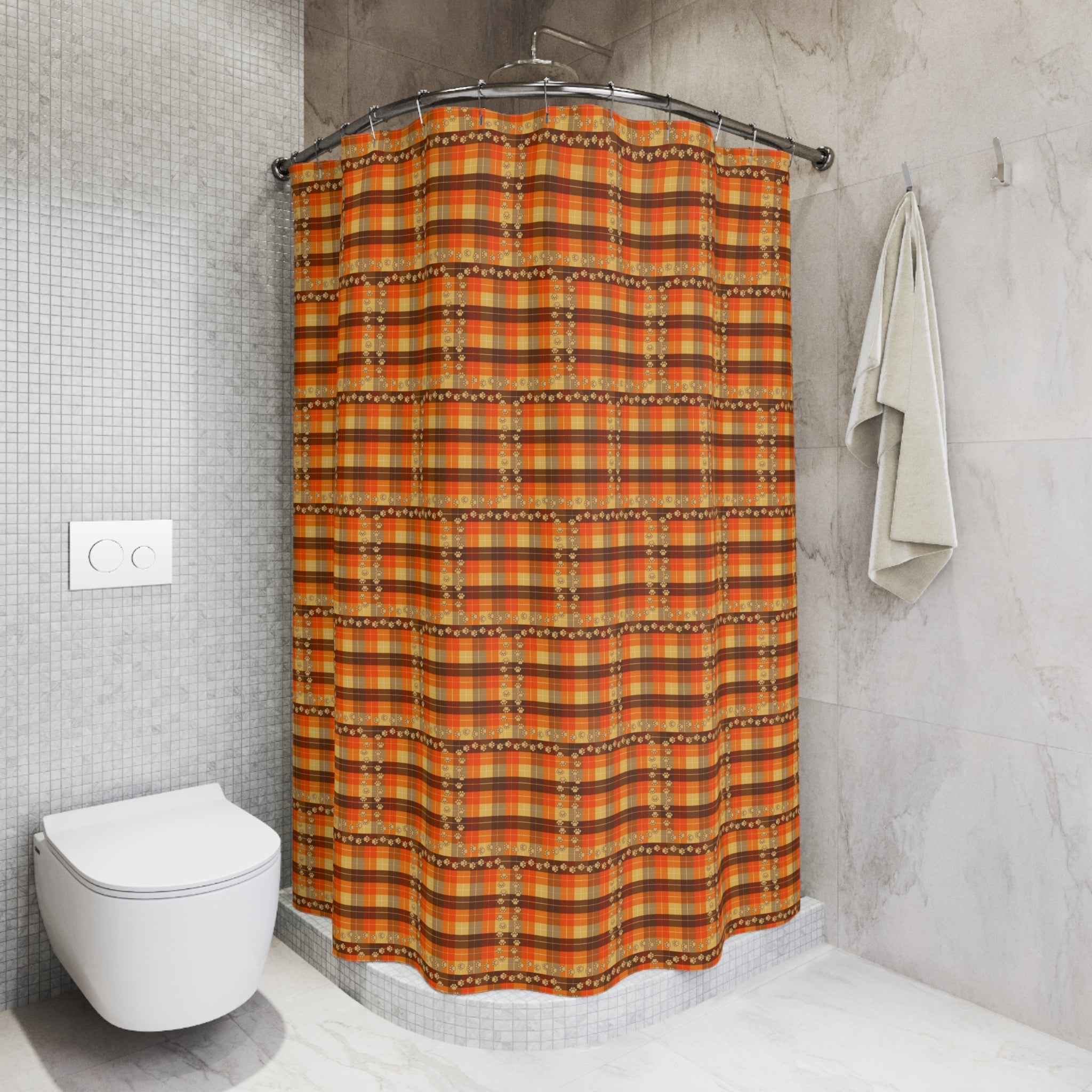 Cozy Plaid Shower Curtain with Paw Prints – Autumn Décor - Home Decor - EpiAl's Shop