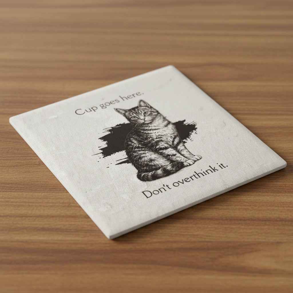 “Cup Goes Here” Cat Coaster — Instructions, Clearly Labeled - Decor, Coasters - EpiAl's Shop