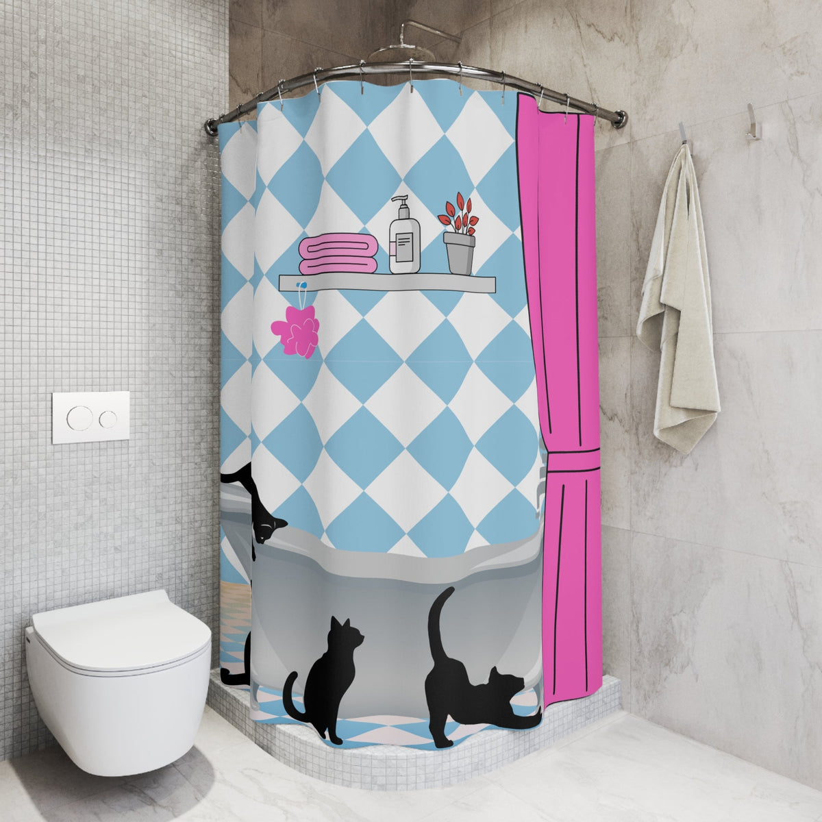 Curiosity in the Clawfoot Cat Shower Curtain - Decor, Curtains, Shower - EpiAl's Shop