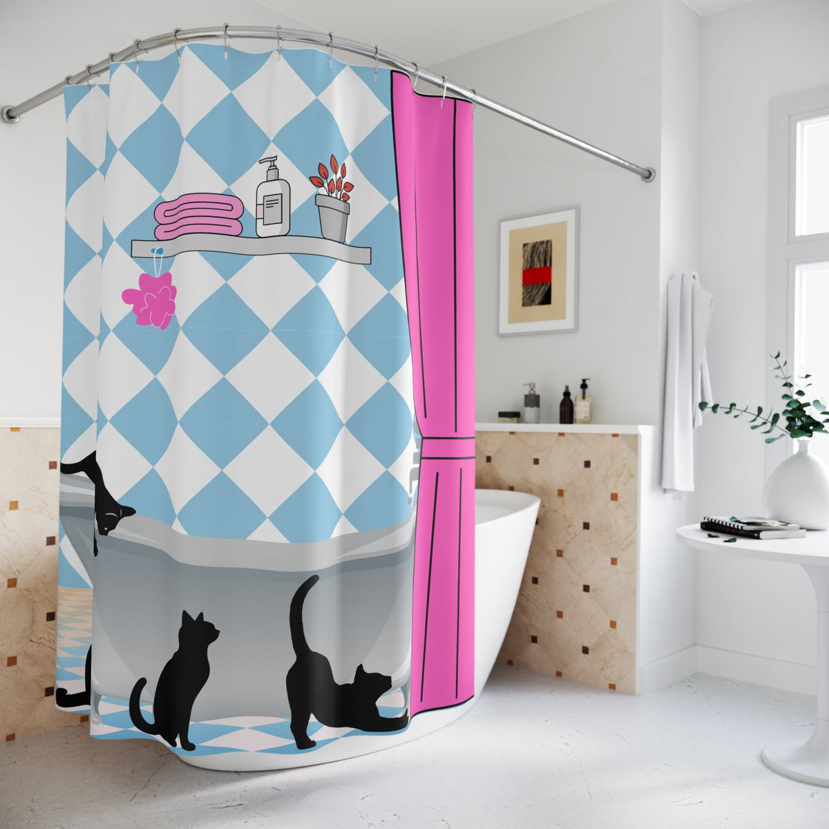 Curiosity in the Clawfoot Cat Shower Curtain - Decor, Curtains, Shower - EpiAl's Shop