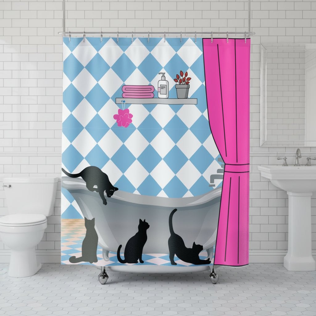 Curiosity in the Clawfoot Cat Shower Curtain - Decor, Curtains, Shower - EpiAl's Shop