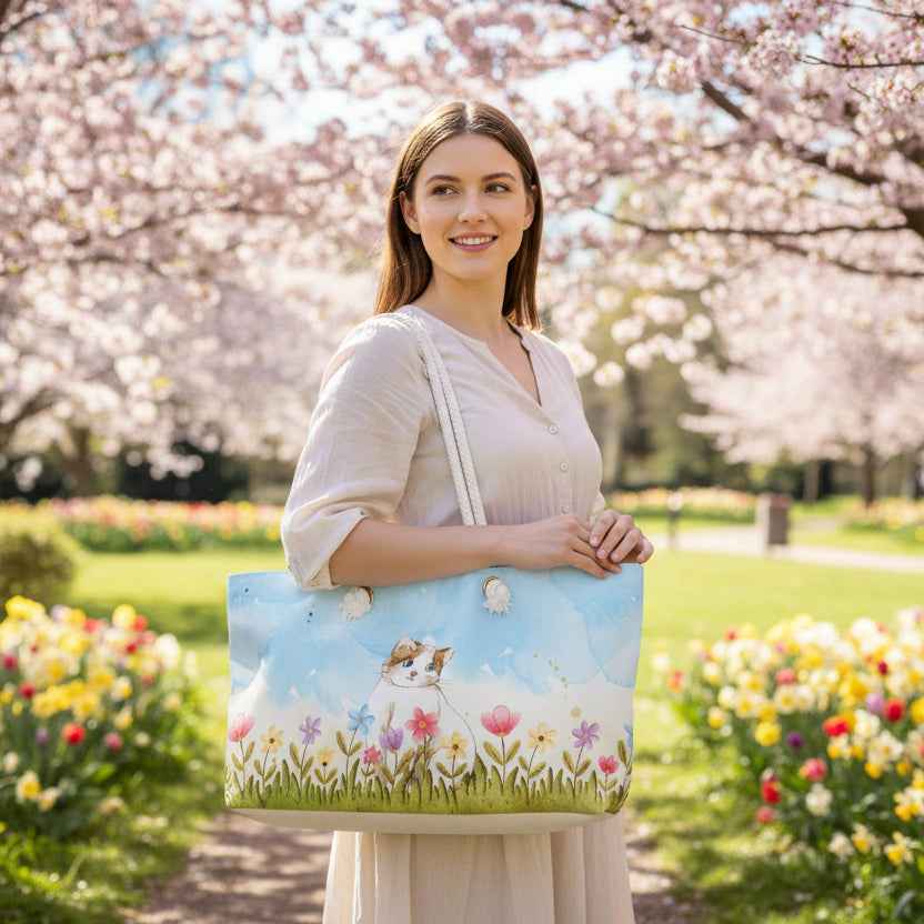 Curious Garden Cat Weekender Bag – Watercolor Floral Travel Tote - Bags, Weekender - EpiAl's Shop