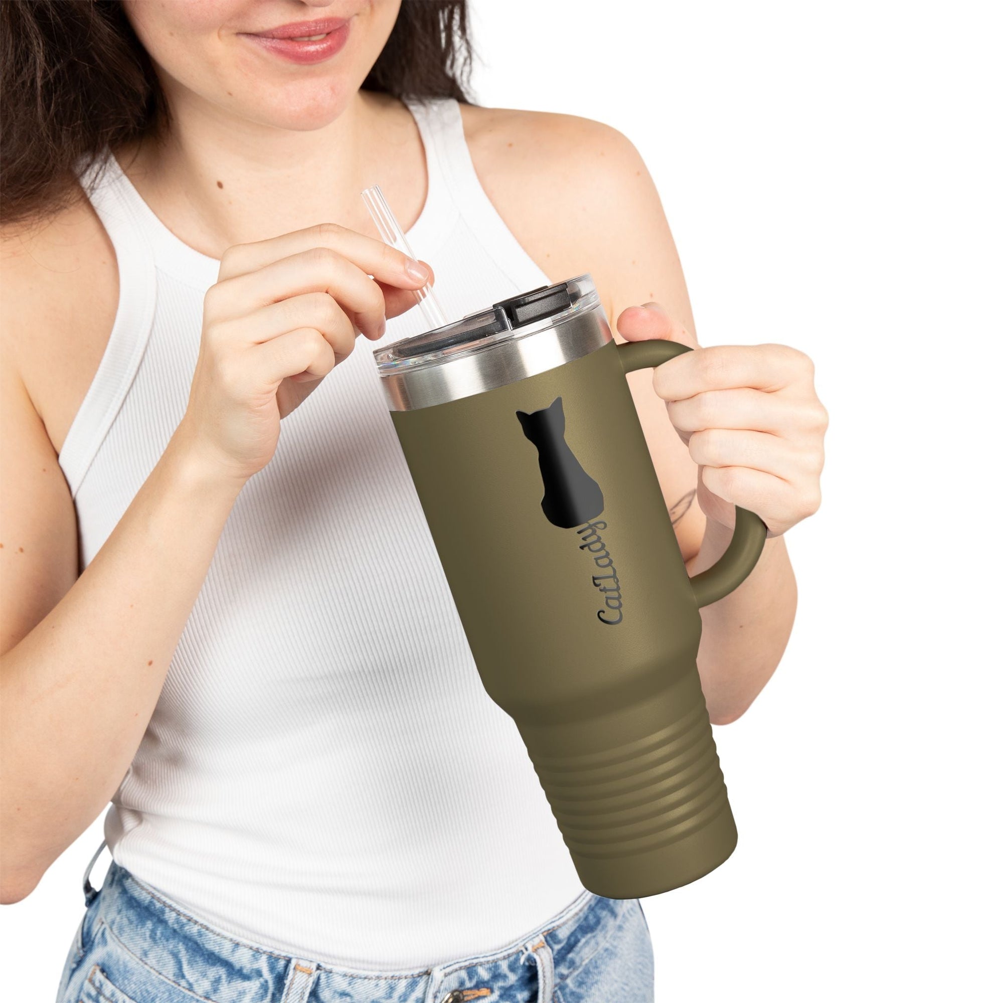 Cursive Tail Cat Lady Insulated Travel Mug | 40oz - Drinkware, Travel Mugs - EpiAl's Shop