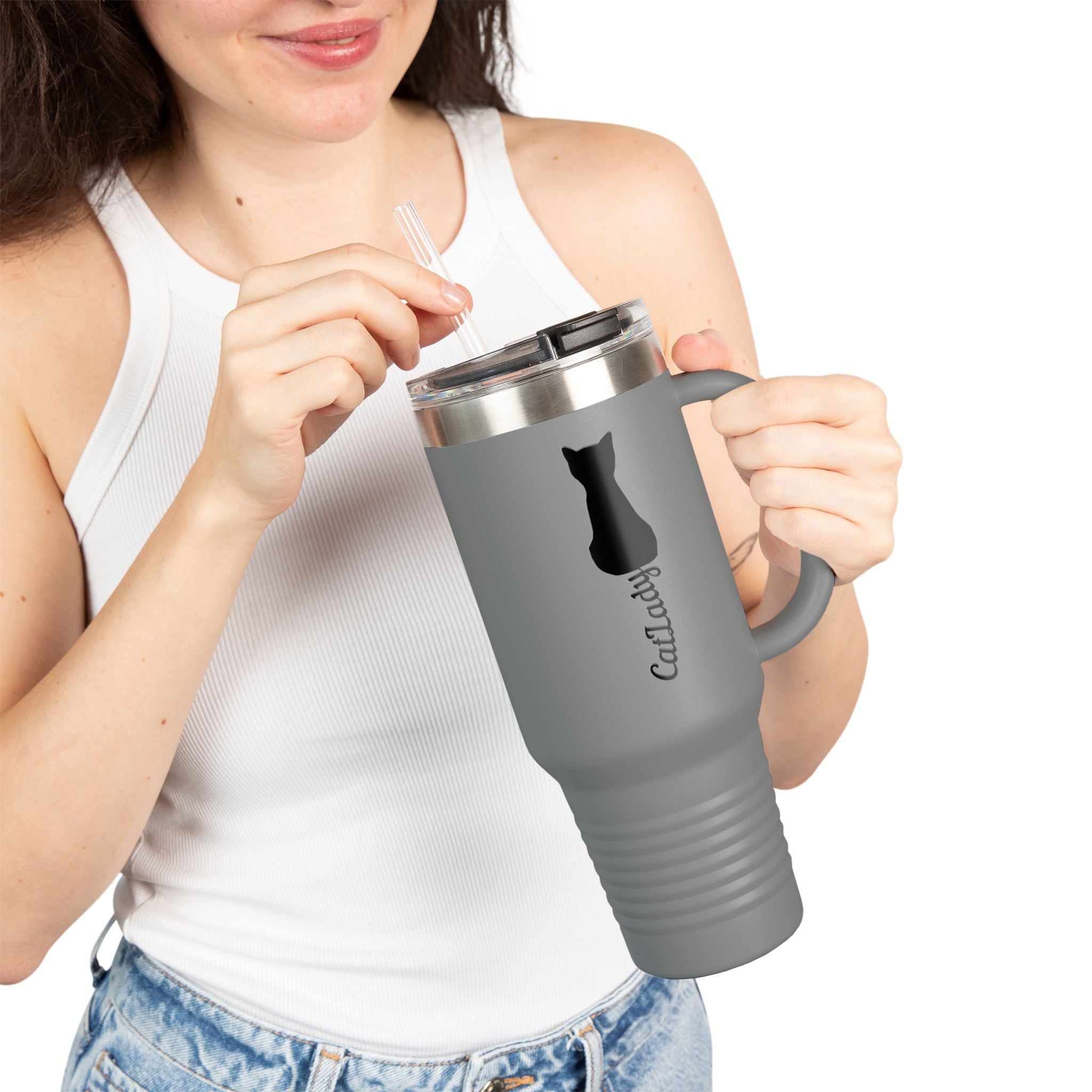 Cursive Tail Cat Lady Insulated Travel Mug | 40oz - Drinkware, Travel Mugs - EpiAl's Shop