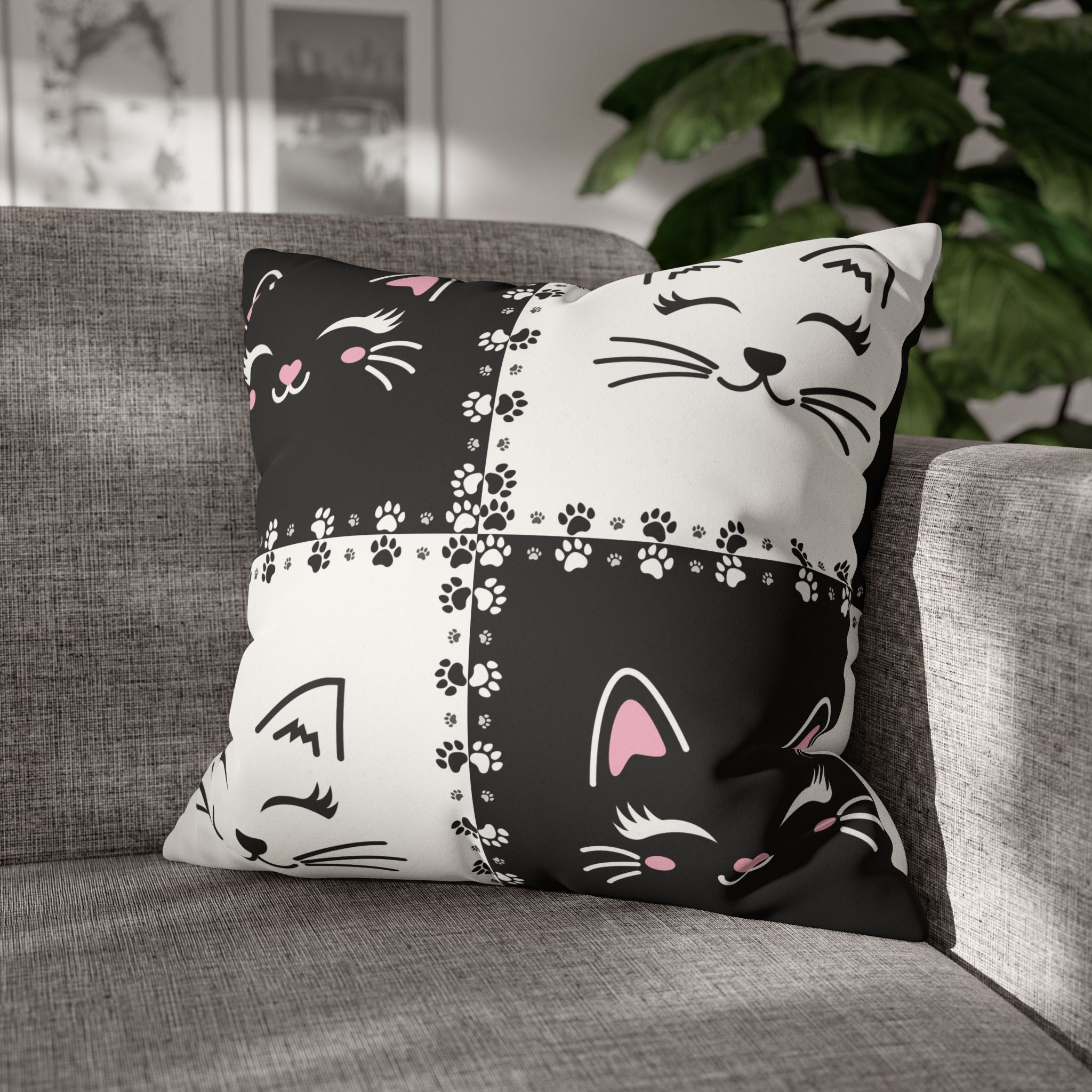 Cute Cat Faux Suede Pillowcase - Decorative Cushion Cover for Cat Lovers - Decor, Home, Pillows - EpiAl's Shop