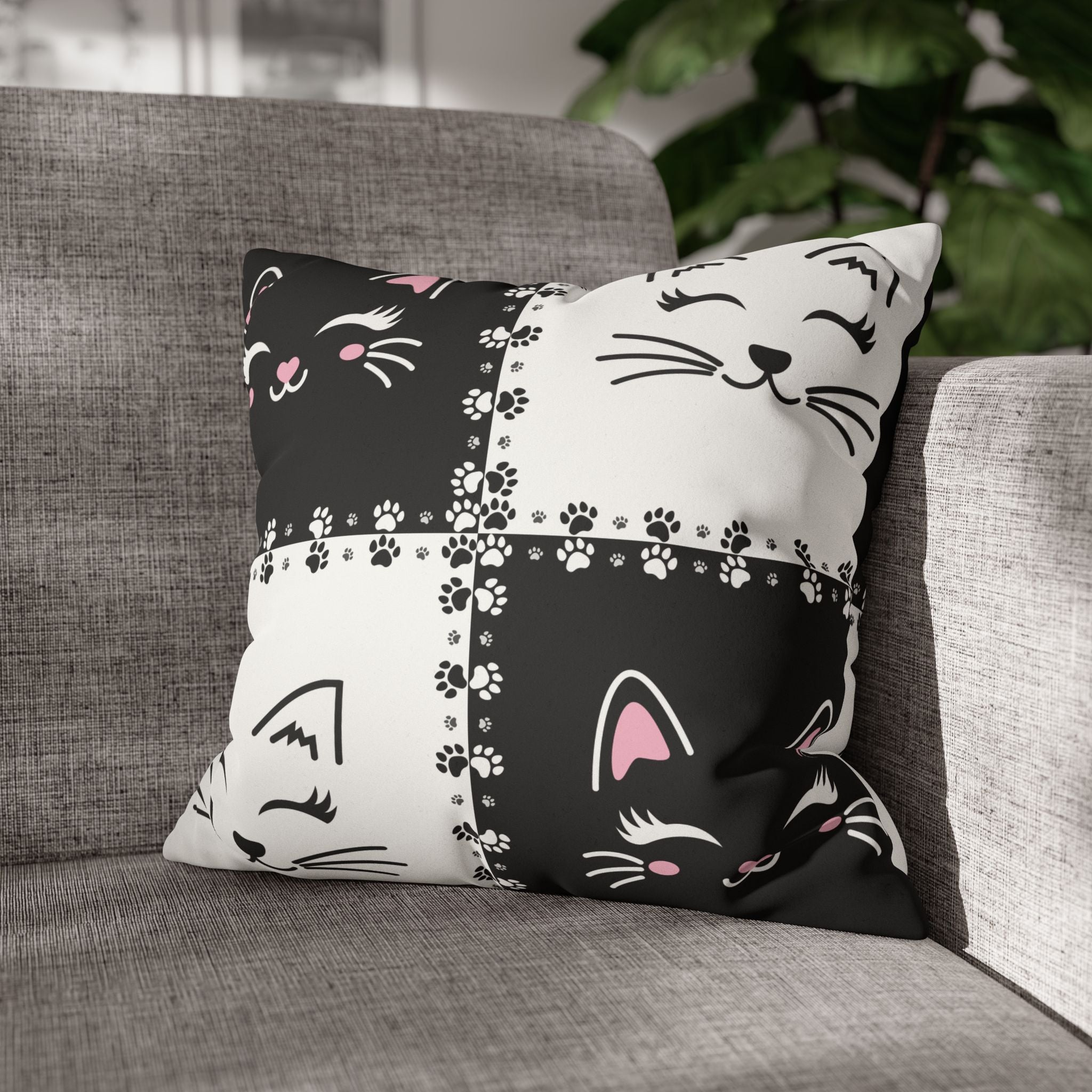 Cute Cat Faux Suede Pillowcase - Decorative Cushion Cover for Cat Lovers - Decor, Home, Pillows - EpiAl's Shop
