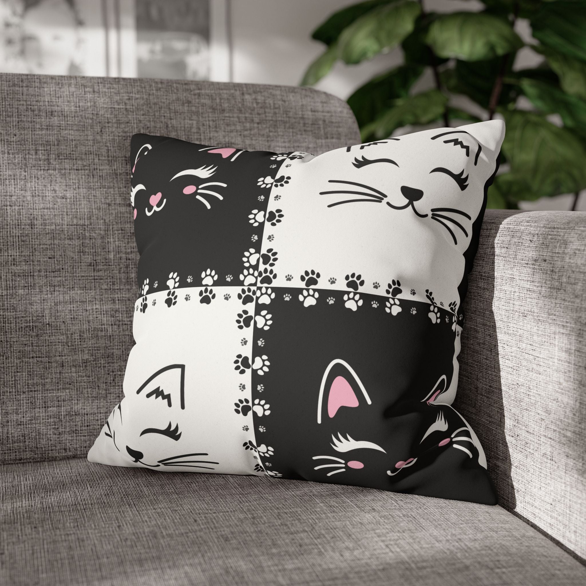 Cute Cat Faux Suede Pillowcase - Decorative Cushion Cover for Cat Lovers - Decor, Home, Pillows - EpiAl's Shop