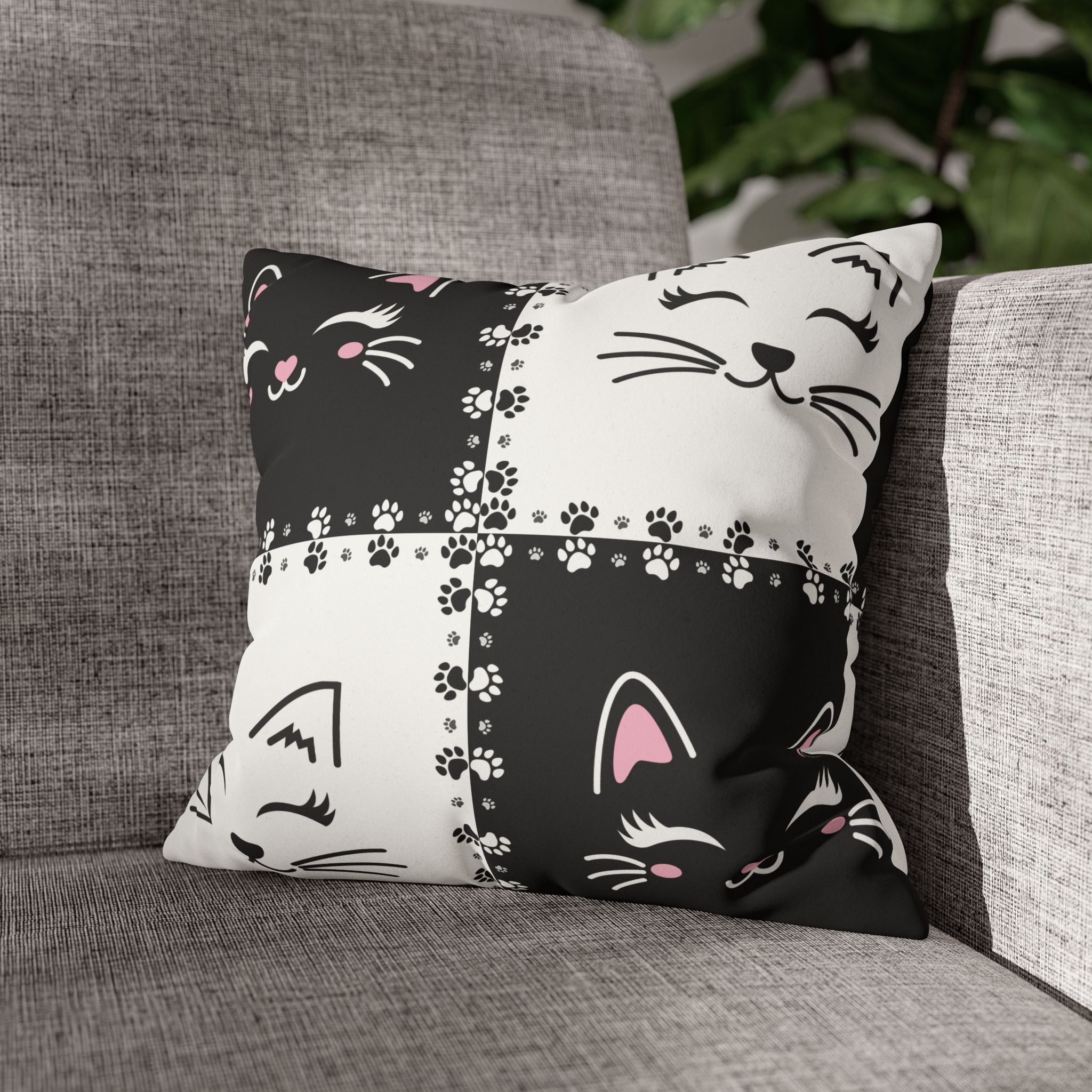 Cute Cat Faux Suede Pillowcase - Decorative Cushion Cover for Cat Lovers - Decor, Home, Pillows - EpiAl's Shop