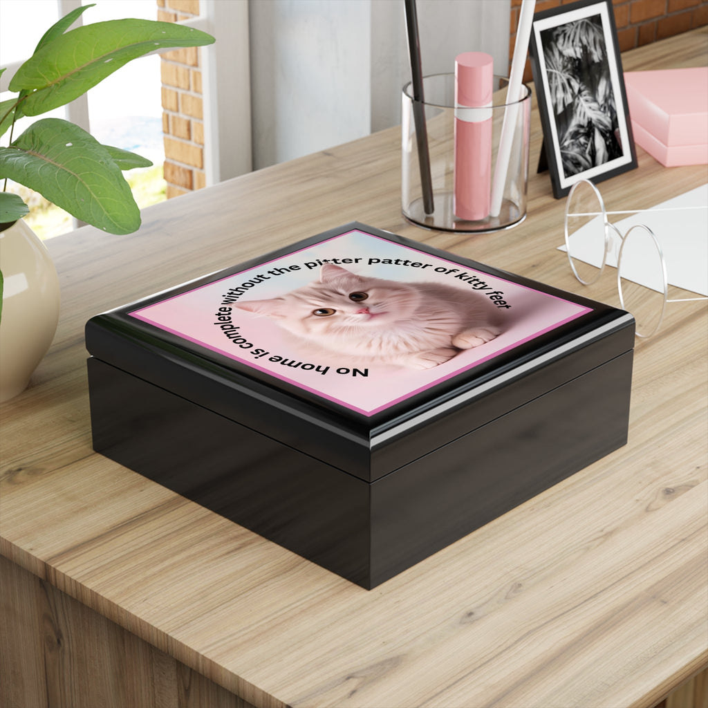 Cute Cat Jewelry Box - "No Home is Complete without the Pitter Patter of Kitty Feet" - Decor, Bedroom, Jewelry Boxes - EpiAl's Shop