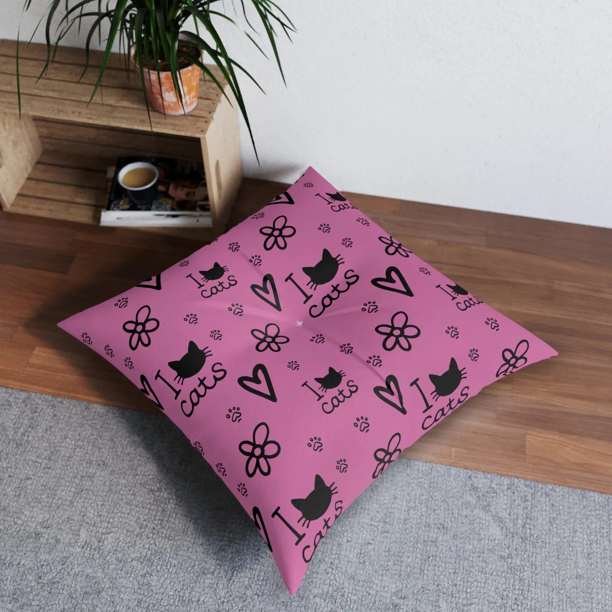 Cute Cat Lover Tufted Floor Pillow - I Love Cats Design - Decor, Home, Pillows - EpiAl's Shop