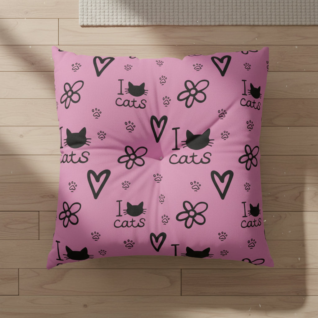 Cute Cat Lover Tufted Floor Pillow - I Love Cats Design - Decor, Home, Pillows - EpiAl's Shop