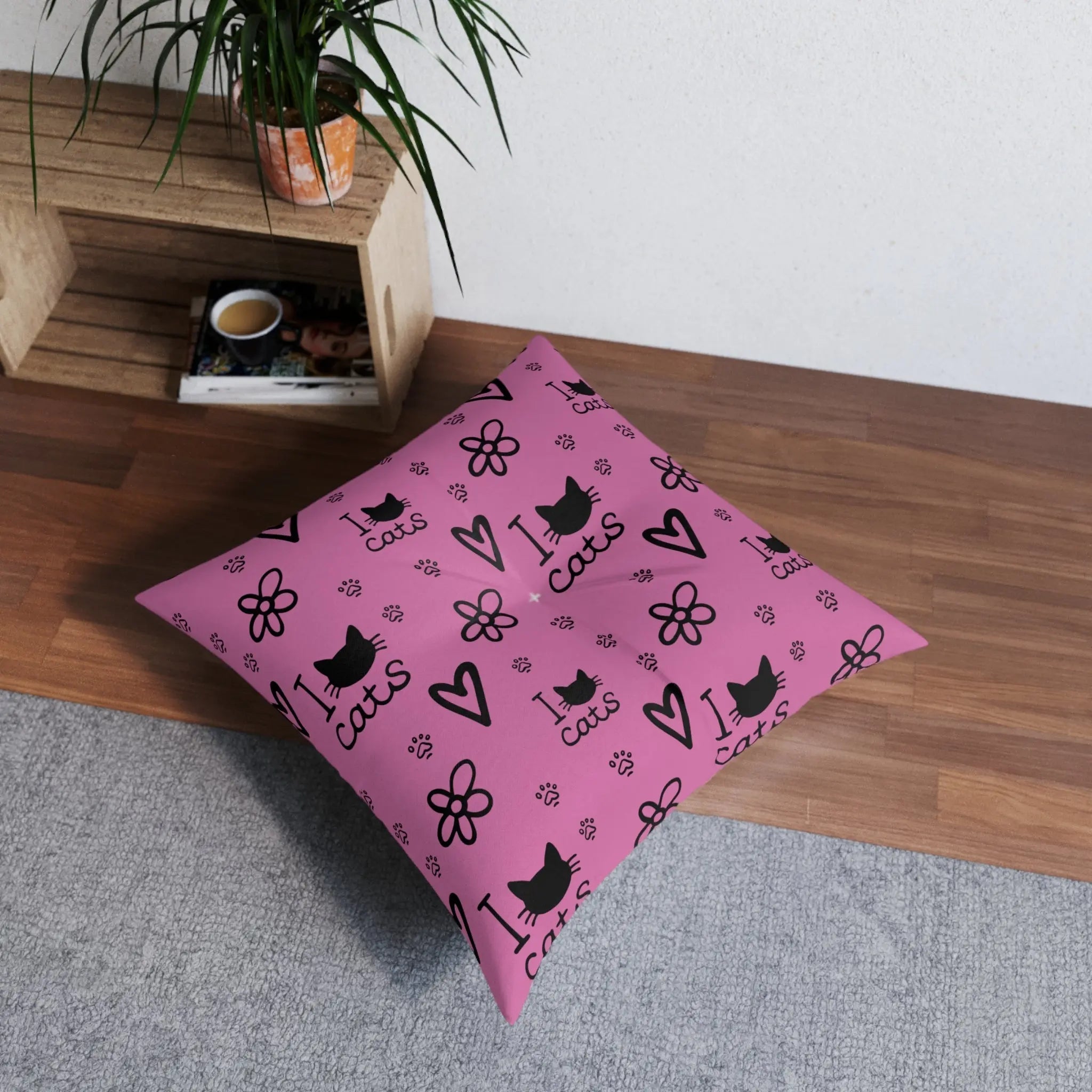 Cute Cat Lover Tufted Floor Pillow - I Love Cats Design - Decor, Home, Pillows - EpiAl's Shop