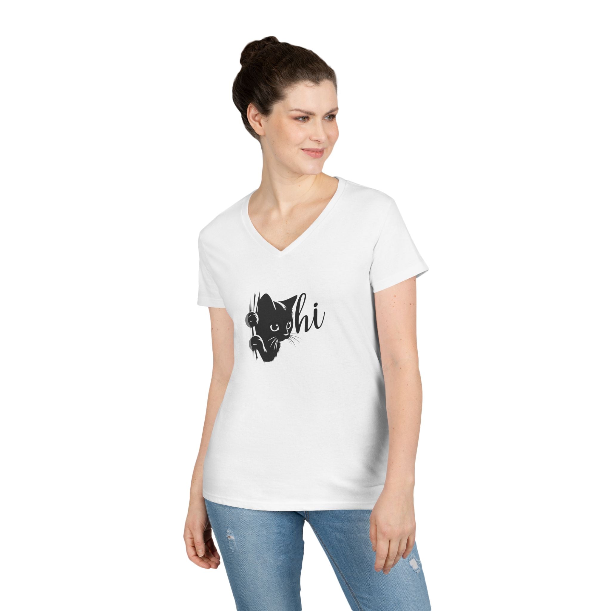 Cute Cat V - Neck T-Shirt - Casual Tee for Cat Lovers - Clothing, T-shirts - EpiAl's Shop