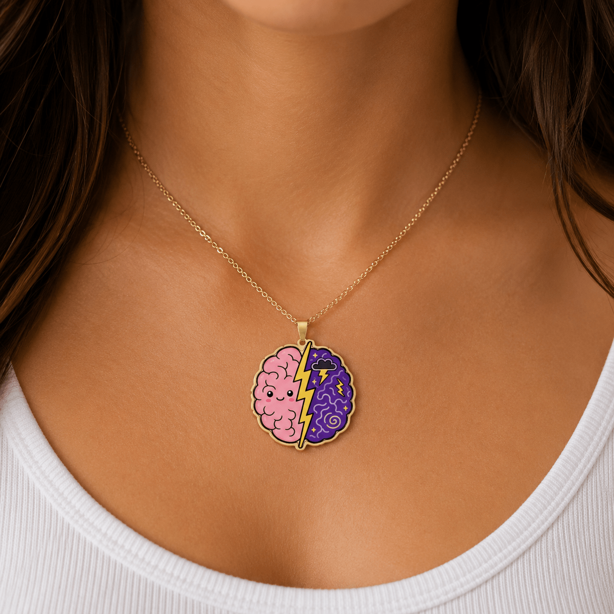 Cute Chaos Brain Necklace | Epilepsy Awareness Lightning Bolt Pendant - Jewelry, Necklaces - EpiAl's Shop