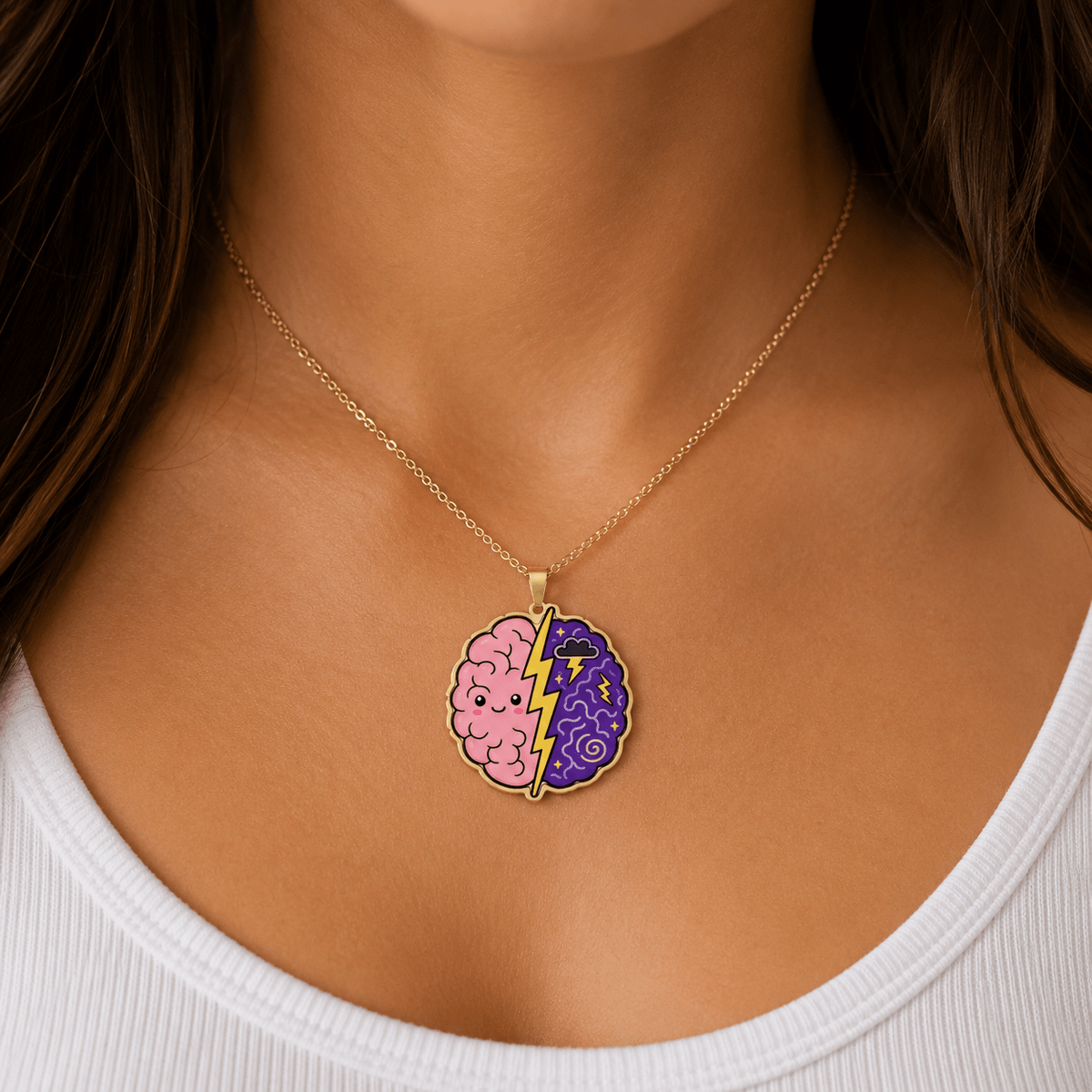 Cute Chaos Brain Necklace | Epilepsy Awareness Lightning Bolt Pendant - Jewelry, Necklaces - EpiAl's Shop