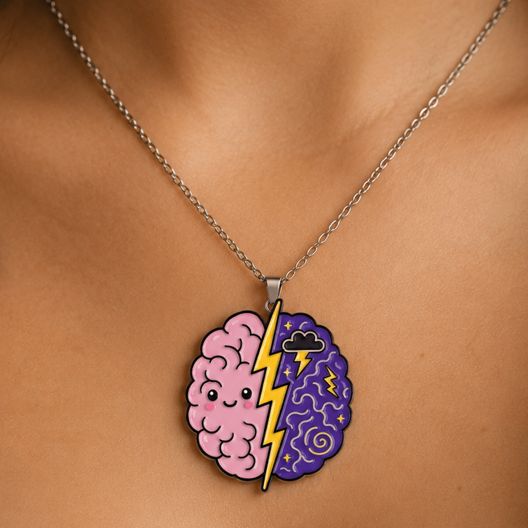 Cute Chaos Brain Necklace | Epilepsy Awareness Lightning Bolt Pendant - Jewelry, Necklaces - EpiAl's Shop