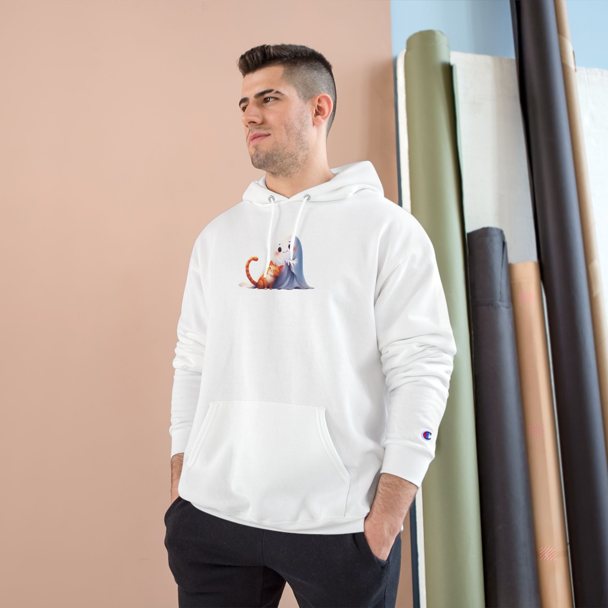 Cute Ghost & Kitty Champion Hoodie - Cozy Sweatshirt - Clothing, Hoodies - EpiAl's Shop