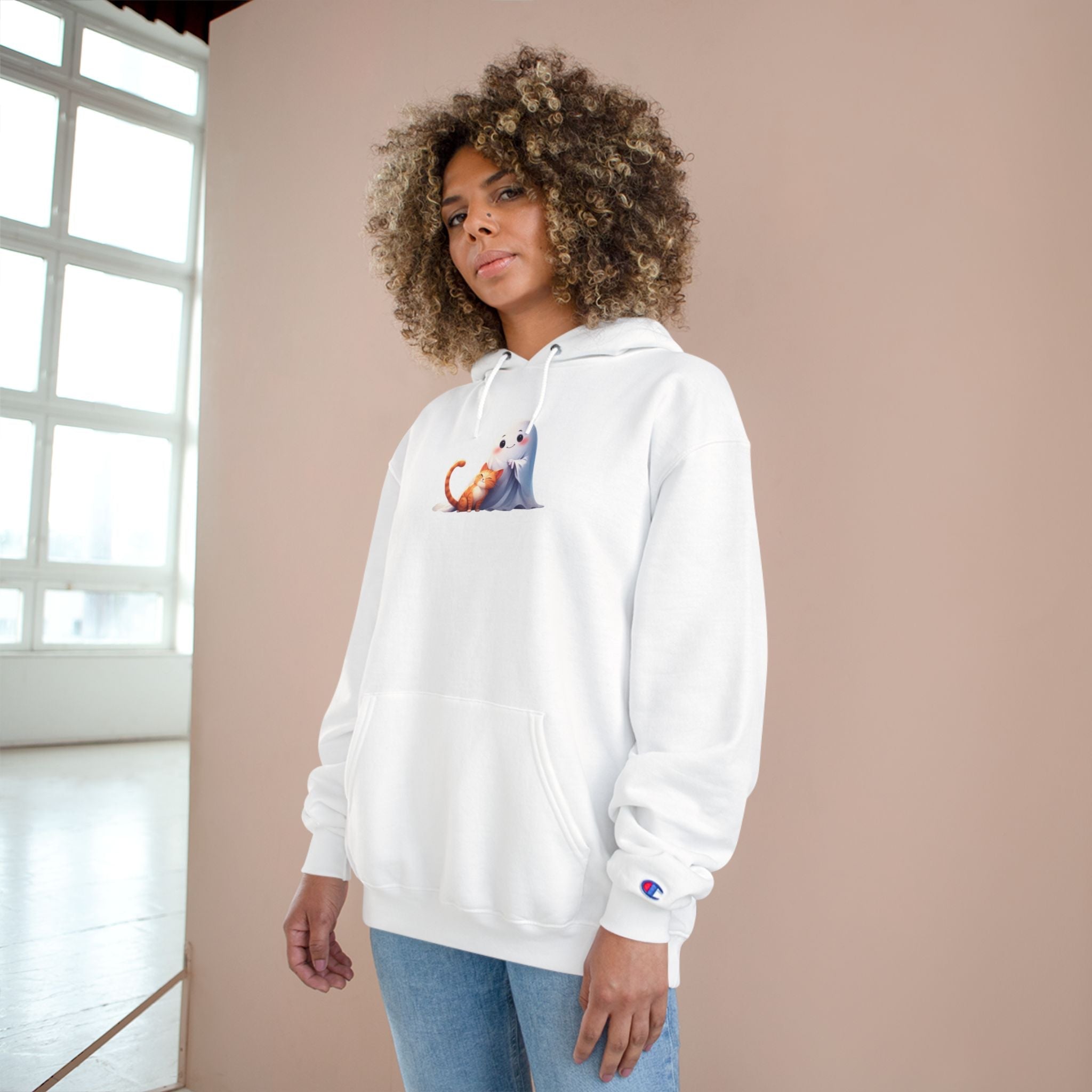 Cute Ghost & Kitty Champion Hoodie - Cozy Sweatshirt - Clothing, Hoodies - EpiAl's Shop