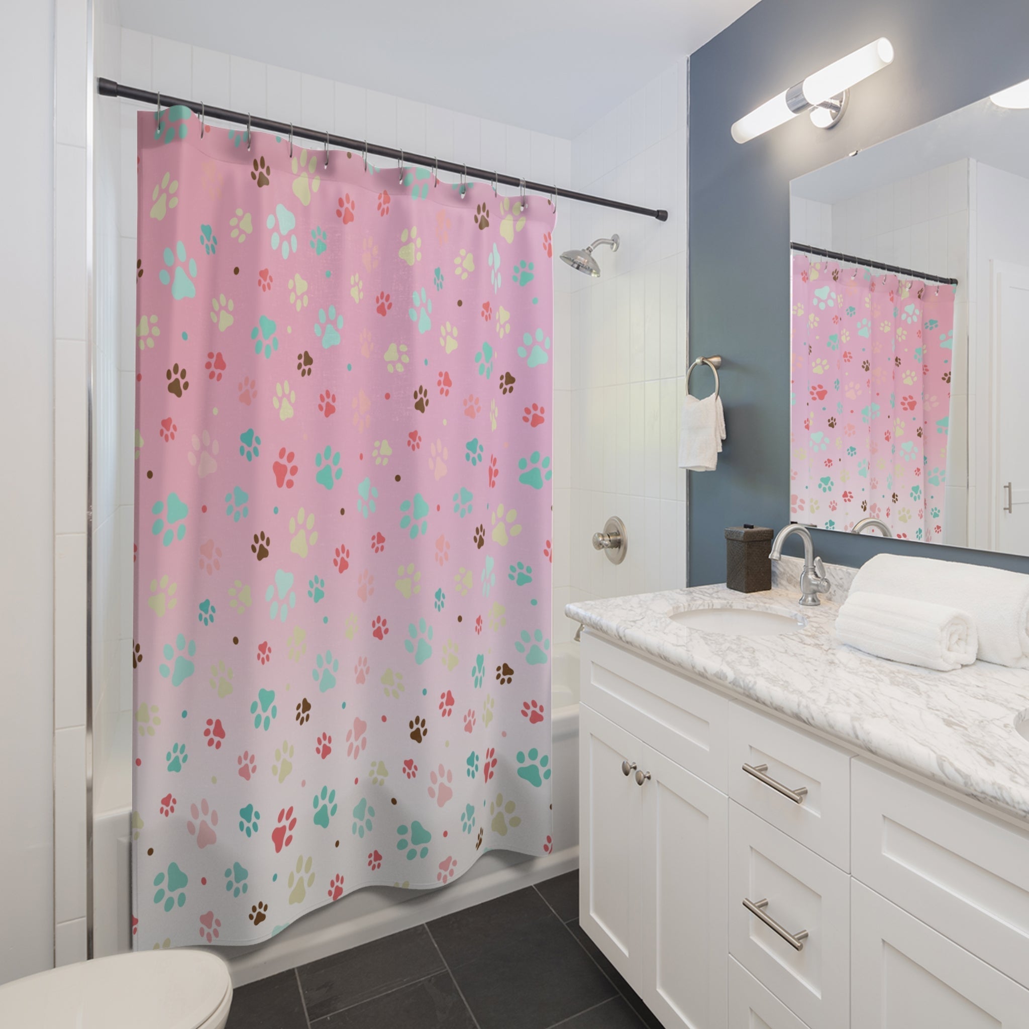 Cute Paw Print Shower Curtain for Pet Lovers - Decor, Bathroom, Shower Curtains - EpiAl's Shop