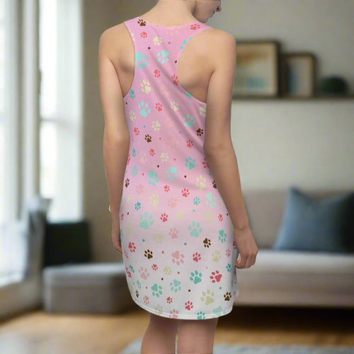 Cute Pink Paw Print Racerback Dress for Pet Lovers - Clothing, Dresses & Skirts - EpiAl's Shop