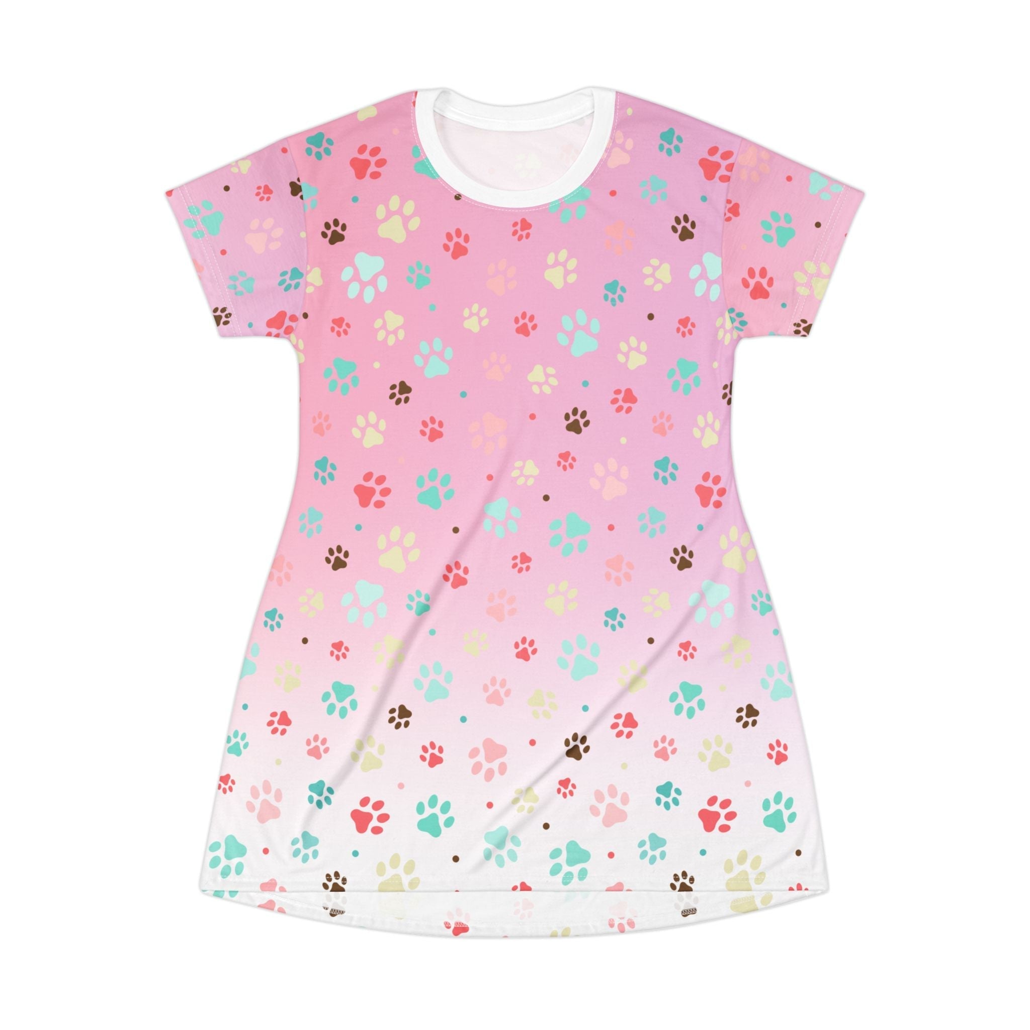 Cute Pink Paw Print T-Shirt Dress for Pet Lovers - Clothing, Dresses & Skirts - EpiAl's Shop