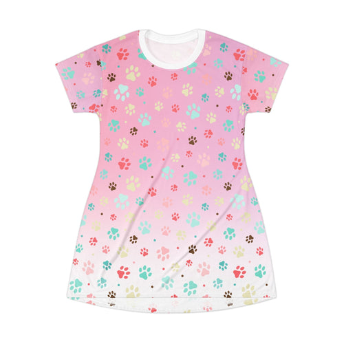 Cute Pink Paw Print T-Shirt Dress for Pet Lovers - Clothing, Dresses & Skirts - EpiAl's Shop
