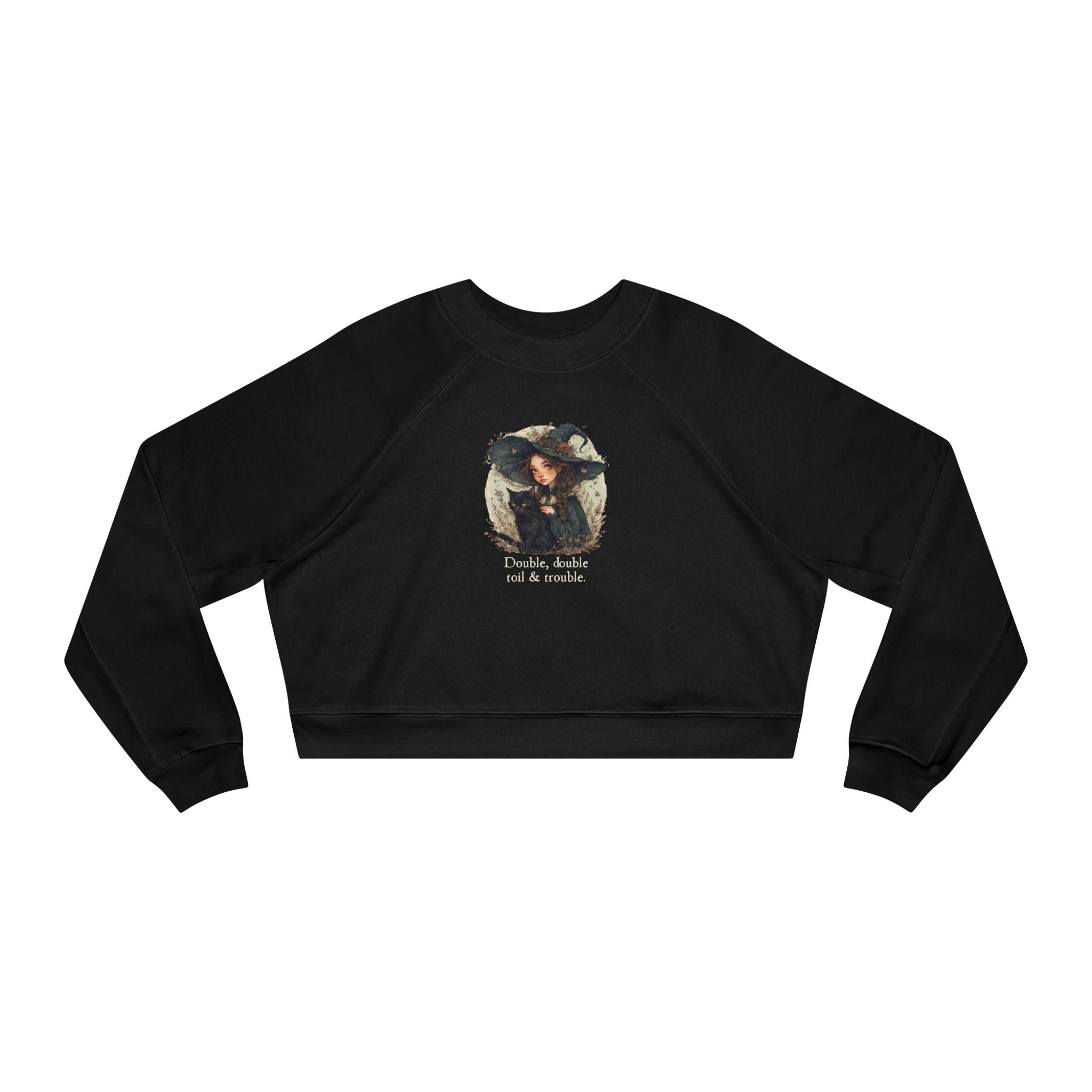 Cute Witchy Cat Lady Women's Halloween Cropped Pullover Sweatshirt - Clothing, Sweatshirts, Crop - EpiAl's Shop