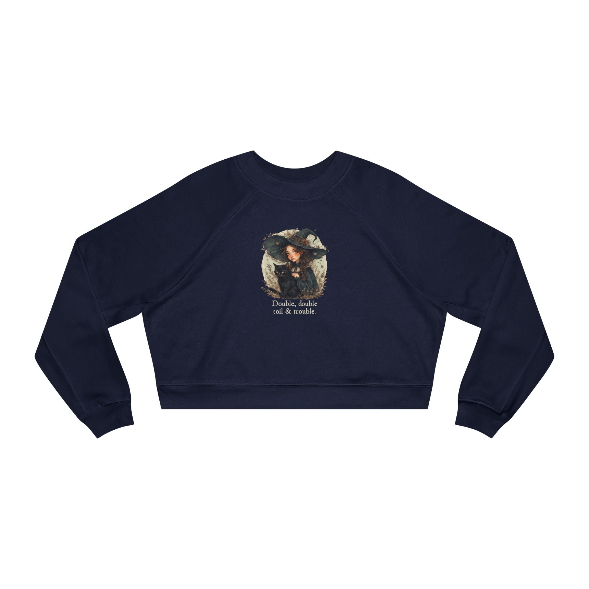 Cute Witchy Cat Lady Women's Halloween Cropped Pullover Sweatshirt - Clothing, Sweatshirts, Crop - EpiAl's Shop