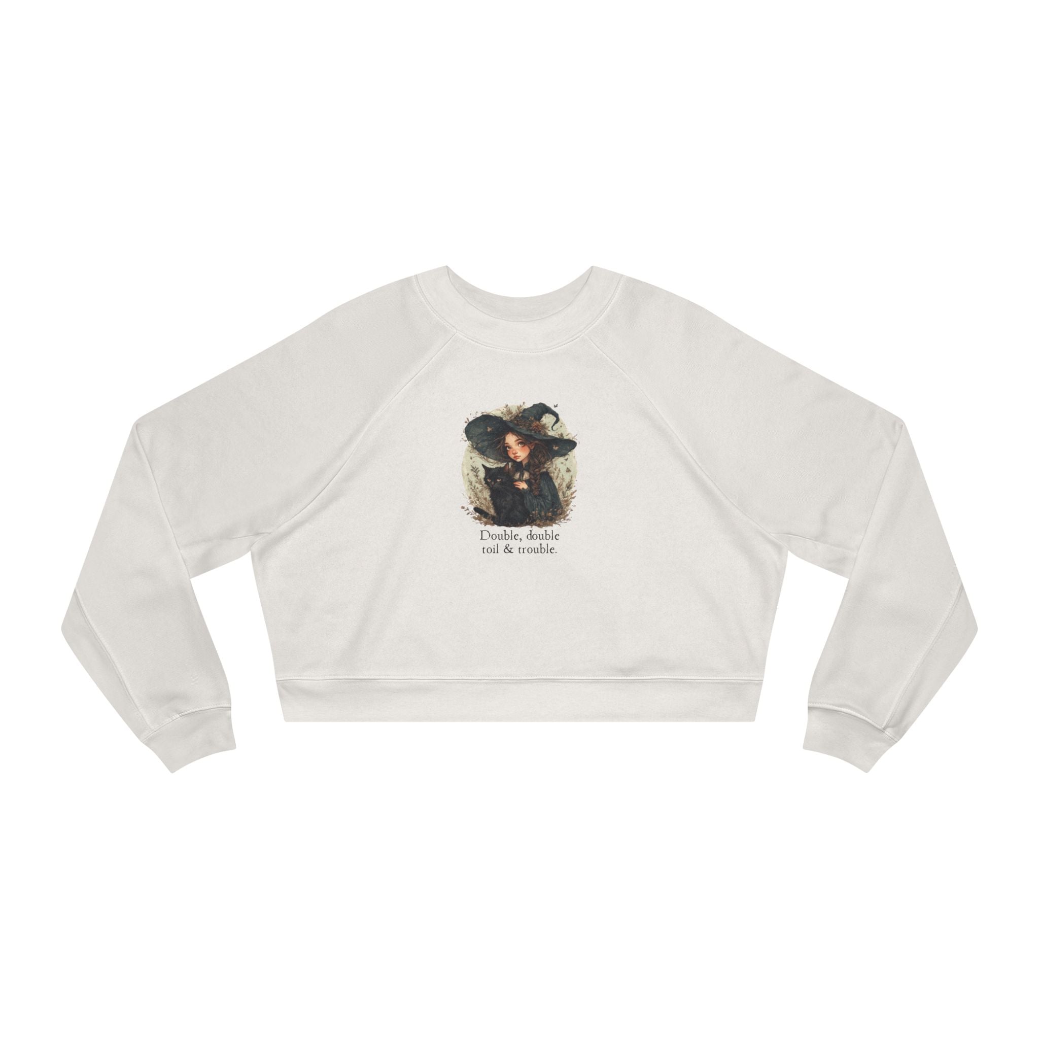 Cute Witchy Cat Lady Women's Halloween Cropped Pullover Sweatshirt - Clothing, Sweatshirts, Crop - EpiAl's Shop