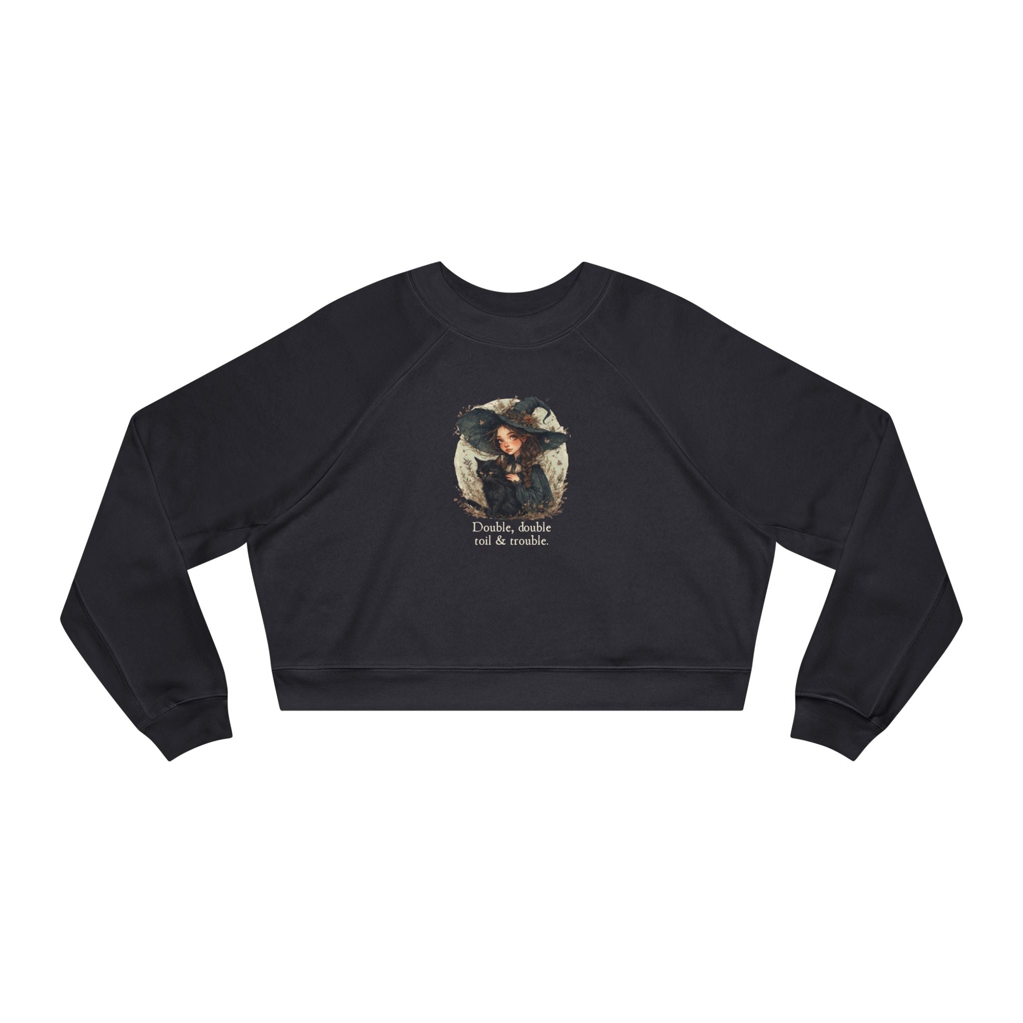Cute Witchy Cat Lady Women's Halloween Cropped Pullover Sweatshirt - Clothing, Sweatshirts, Crop - EpiAl's Shop