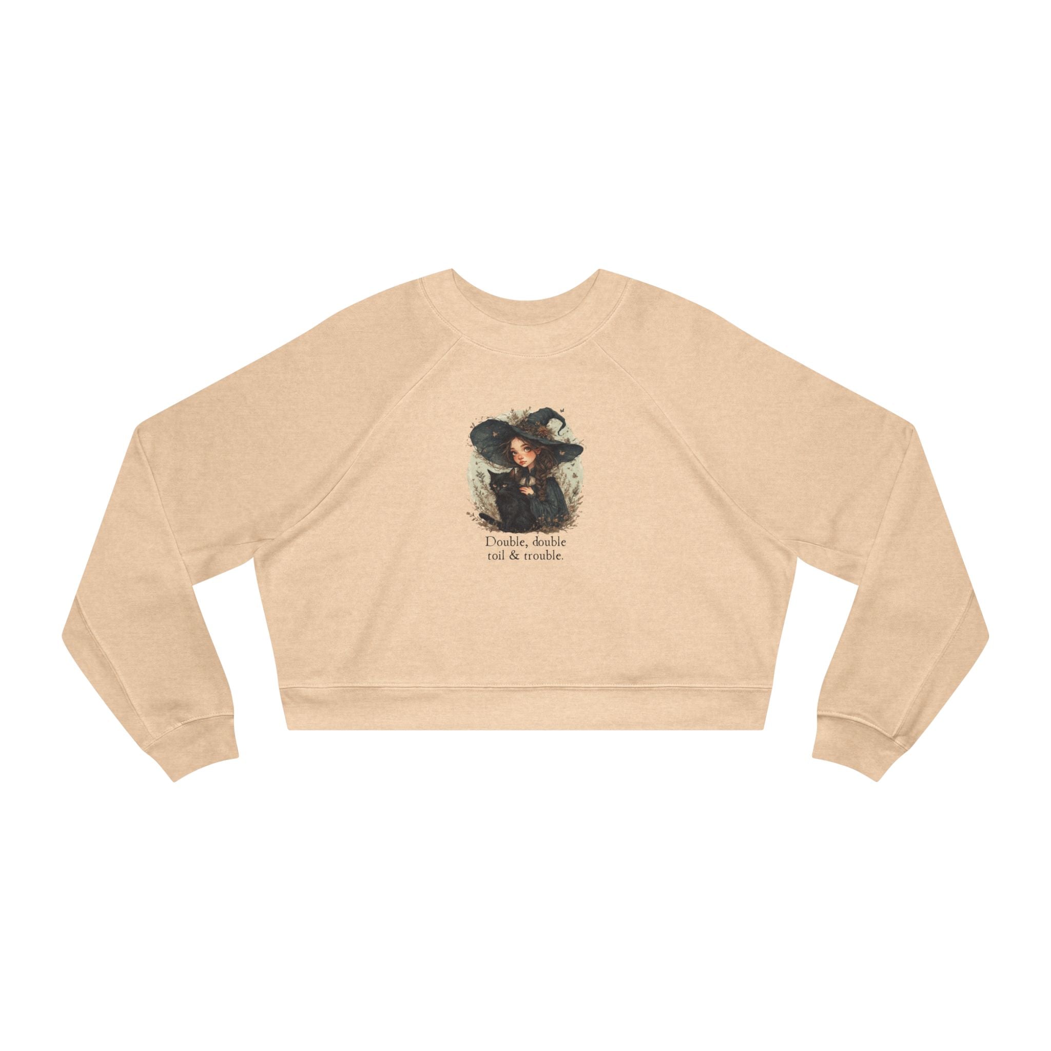 Cute Witchy Cat Lady Women's Halloween Cropped Pullover Sweatshirt - Clothing, Sweatshirts, Crop - EpiAl's Shop